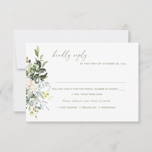 Invitación Flores de Acuarela Eucalipto Blue Gum, RSVP de Com (Anverso)