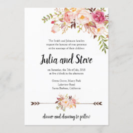 Invitación Flores de acuarela floral bohemias Boda Boho