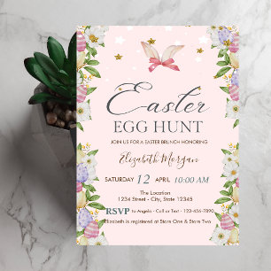 Invitación Flores de acuarela Huevos Orejas de conejito 