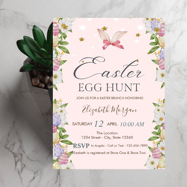 Invitación Flores de acuarela Huevos Orejas de conejito  (Subido por el creador)