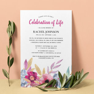 Invitación Flores de Acuarela Memorial Celebración de la Vi