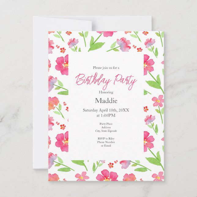 Invitación Flores de acuarela mixta 2 (Anverso)