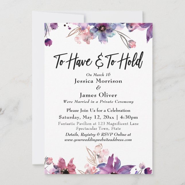 Invitación Flores de Acuarela Modernas Para Tener y Para Mant (Anverso)
