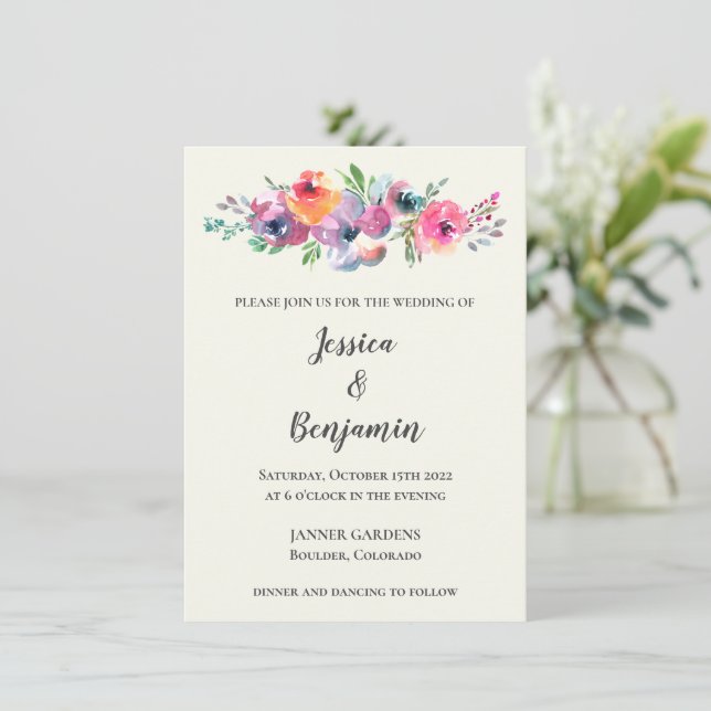 Invitación Flores de acuarela modernas y elegantes (Anverso de pie)