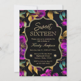 Invitación Flores de Acuarela Moradas y Turquesa Cumple Dulce