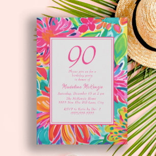 Invitación Flores de Acuarela Naranja Rosa Caliente Cumpleaño