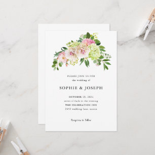 Invitación Flores de acuarela neutra simples Boda blanco