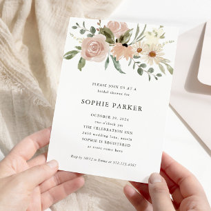 Invitación Flores de acuarela neutra simples Ducha de novia