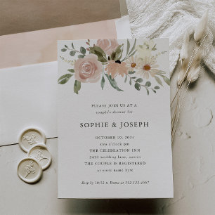 Invitación Flores de acuarela neutra simples Ducha de parej