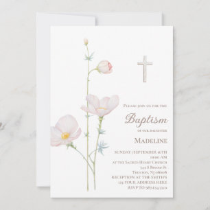 Invitación flores de acuarela niña Bautizo 