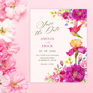 Invitación Flores de acuarela pájaro boda