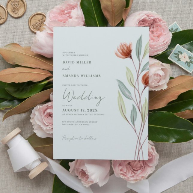 Invitación Flores de acuarela pastel verde (Subido por el creador)