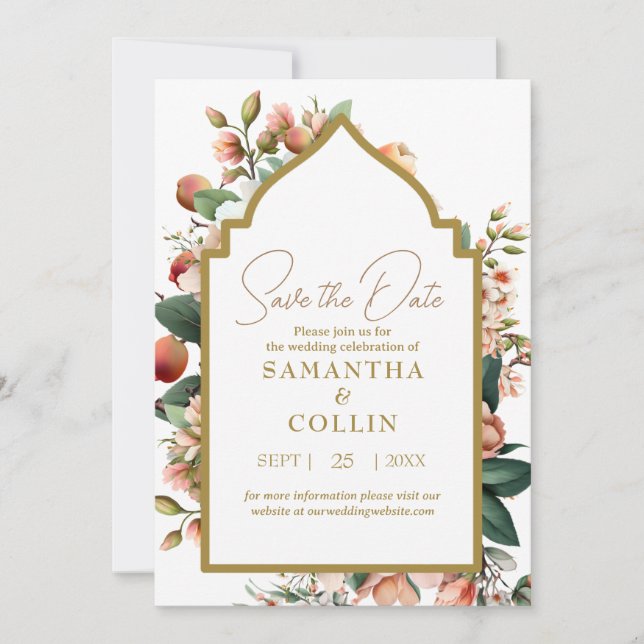 Invitación Flores de acuarela Peach Fruit Save the Date (Anverso)