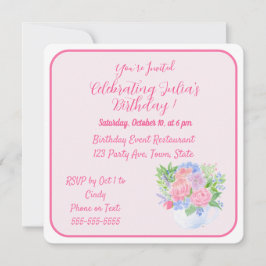Invitación Flores de Acuarela Pintadas a Mano FELIZ CUMPLEAÑO
