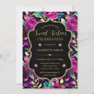 Invitación Flores de acuarela púrpura y azul turquesa Sweet 1