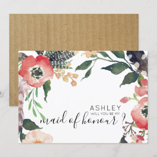 Invitación Flores de Acuarela ¿Quieres Ser Mi Dama de Honor N
