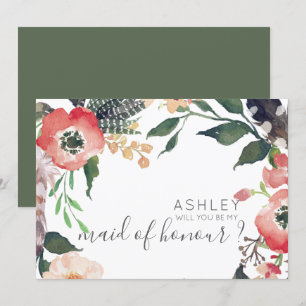 Invitación Flores de Acuarela ¿Quieres Ser Mi Dama de Honor N