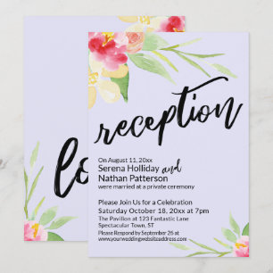 Invitación Flores de Acuarela & Recepción Casual Lavanda