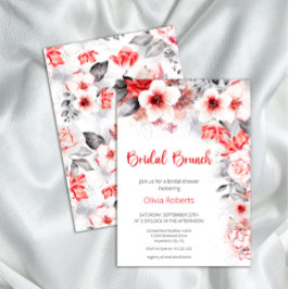 Invitación Flores de acuarela rojas y grises Brunch de novias