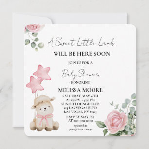 Invitación Flores de acuarela rosa de cordero dulce