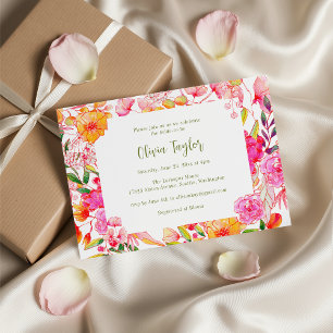 Invitación Flores de Acuarela Rosa Naranja Chic Despedida de
