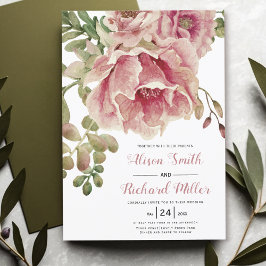 Invitación Flores de acuarela rosa polvoriento, tipografía bo