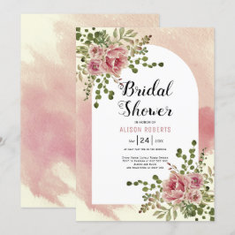 Invitación Flores de acuarela rosa y turbia ducha de novia fl