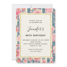 Flores de acuarela rosadas en rayas de cumpleaños