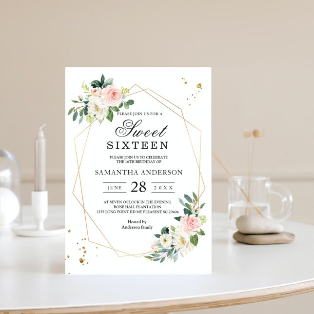 Invitación Flores de Acuarela Rosadas y Blancas Elegantes con (Subido por el creador)