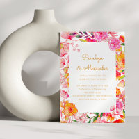 Flores de acuarela rosadas y naranjas en letra chi