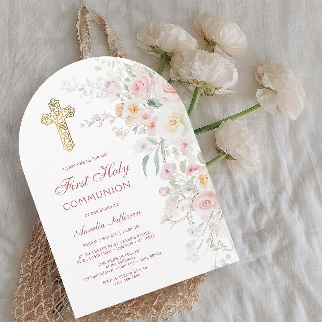 Invitación Flores de Acuarela Suave Arco Primera Comunión (Subido por el creador)