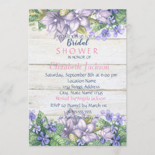 Invitación Flores de Acuarela, Textura de Madera  Desayuno de