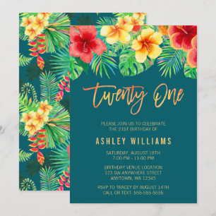 Invitación Flores de acuarela tropical 21 cumpleaños