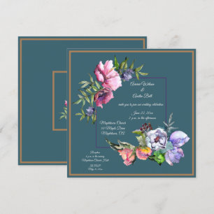 Invitación Flores de Acuarela Turquesa y Rosa