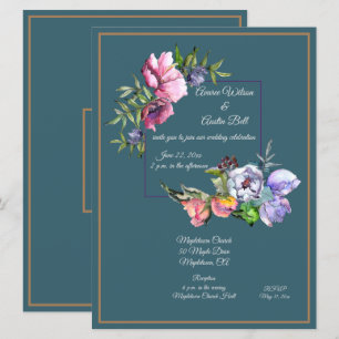 Invitación Flores de Acuarela Turquesa y Rosa