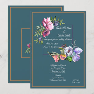 Invitación Flores de Acuarela Turquesa y Rosa