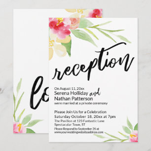 Invitación Flores de Acuarela y Recepción de Letra Informal