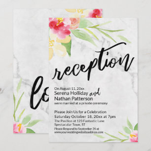 Invitación Flores de Acuarela y Recepción de Mármol Gris