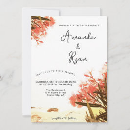 Invitación Flores de Adelfa Naranja en la Boda de la Playa