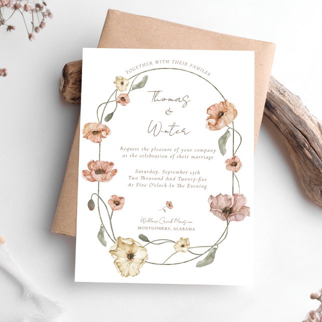 Invitación Flores de adormidera islandesas Boho (Boho Icelandic Watercolor Iceland Poppy Flowers Invitation)