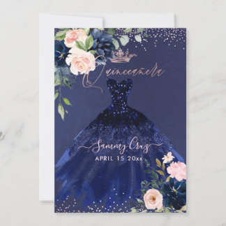Invitación Flores De Agua Azul De La Marina Quinceanera Rubor