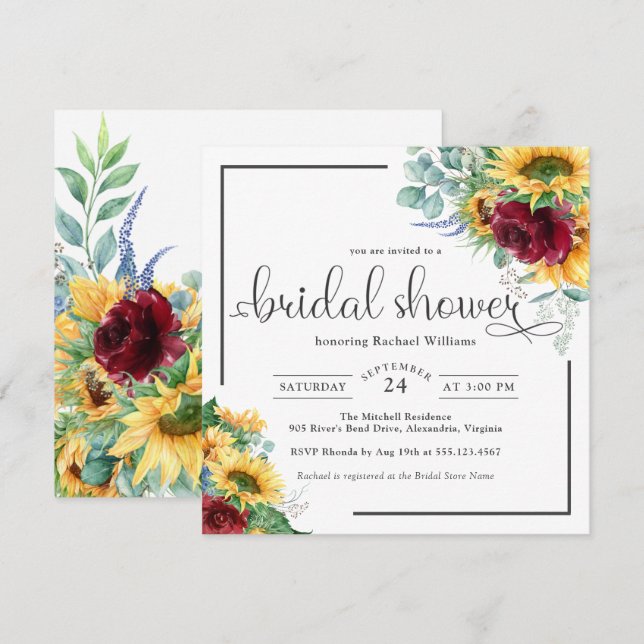 Invitación Flores de agua brillantes Sunflowers Ducha de novi (Anverso / Reverso)