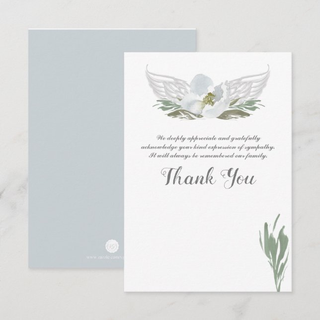 Invitación Flores de agua Florales Ángel Wings Gracias (Anverso / Reverso)