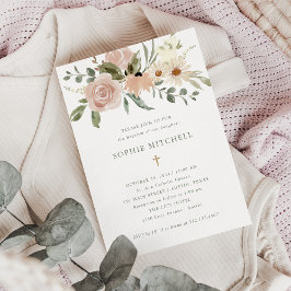 Invitación Flores de agua neutra Boho simples | Bautismo