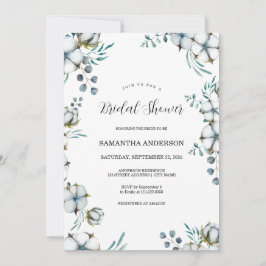 Invitación Flores de algodón azul marino eucalipto Ducha de n