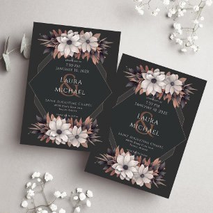 Invitación Flores de algodón de la Tierra Negra y Elegante