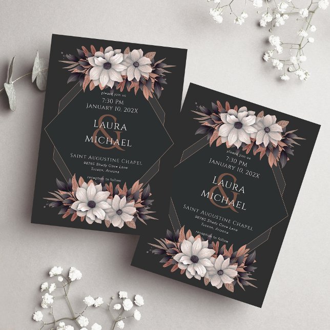 Invitación Flores de algodón de la Tierra Negra y Elegante (Subido por el creador)