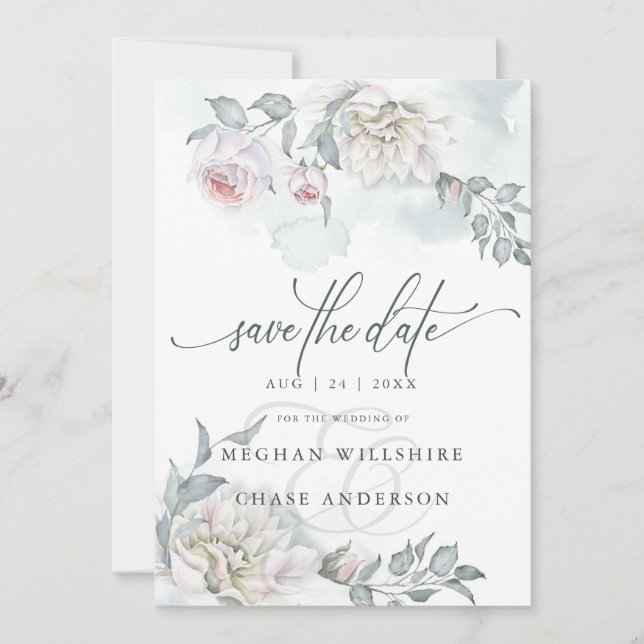 Invitación Flores de algodón rosa de marfil Rubor (Anverso)