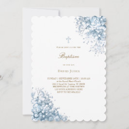 Invitación flores de aliento de bebe azul pastel Bautismo