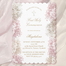 Invitación flores de aliento de bebé Primera Comunión